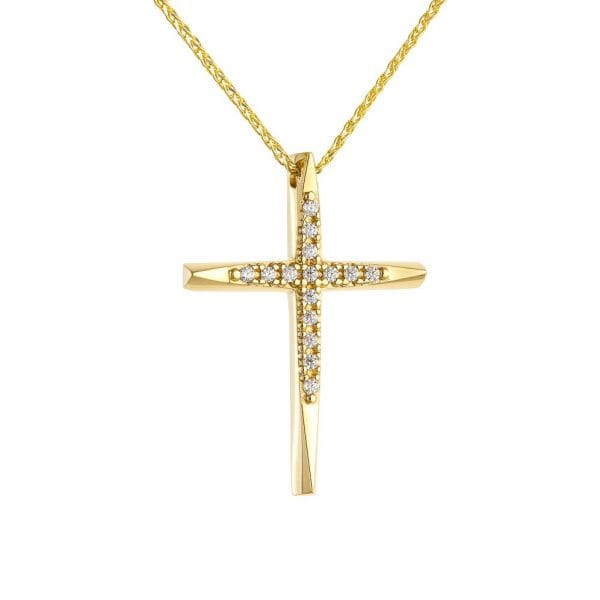 Χρυσός σταυρός με αλυσίδα και λαμπερές πέτρες