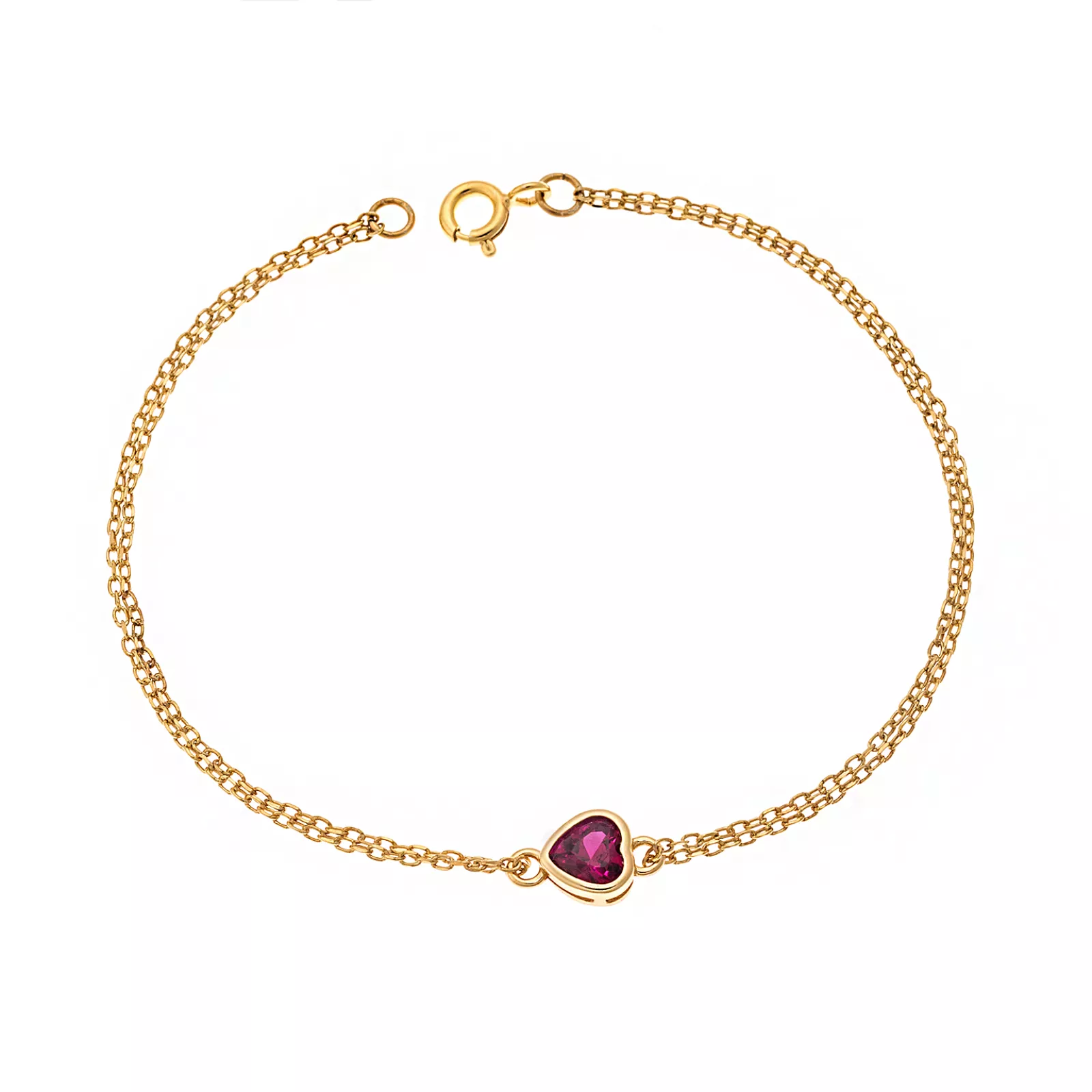 Βραχιόλι με διπλή αλυσίδα και κόκκινη καρδιά στο κέντρο